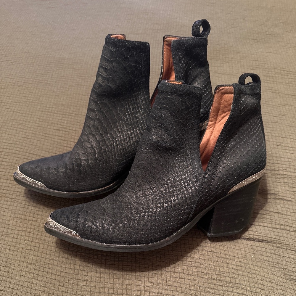 Jeffrey Campbell x Free People - Black Suede Snake Textured Ankle Boots